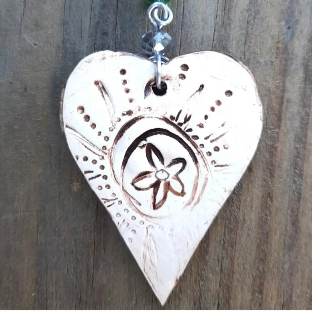 Artisan Ceramic Heart Beaded Suncatcher JOY Vibrant Crystals Diffuser Floral NEW